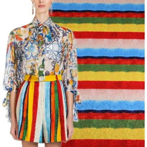 Colorful striped jacquard fabric handmade cloth diy dress flower skirt fabric embossed polyester diyparent-child fabric