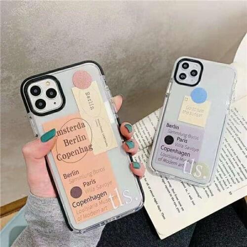 Luxury Retro city sticker letter label clear soft silicon Phone Case for iphone 12 Pro Max 11 7 8 Plus X XS XR Anti-fall cover