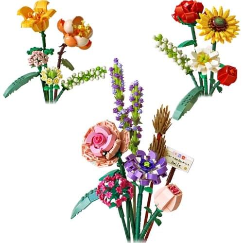 Bouquet series all the way to the sun home decoration immortal flower arrangement building blocks Valentines day gifts for girl