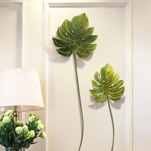 Modern Wrought Iron Green Leaves Wall Hanging Decoration Home Livingroom Wall Mural Ornaments Hotel Cafe 3D Wall Sticker Crafts