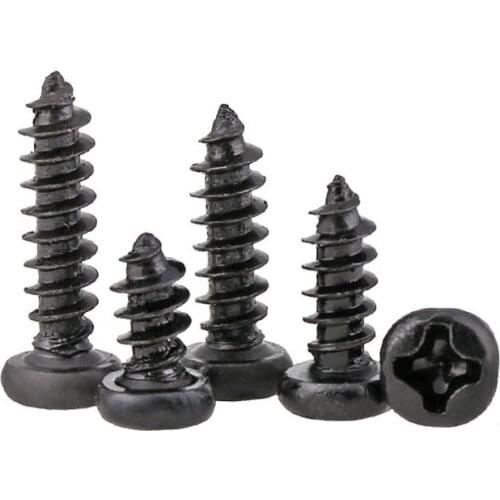 GuHua Black Cross Pan Head Tapping Screws Electronic Small Screws Philips Round Head Self Tapping Mini Screw PA M2.2-m3 500pcs