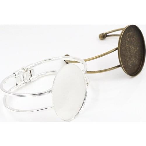 High Quality 30*40mm Silver Plated and Bronze Plated Oval Bangle Base Bracelet Blank Findings Tray Bezel Setting Cabochon Cameo