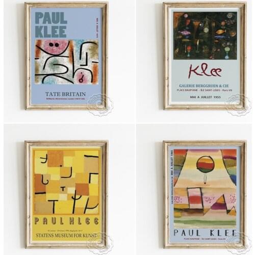 Paul Klee Exhibition Museum Vintage Poster, Characters In Yellow Abstract Art Prints, Fish Magic Surrealism Canvas Painting