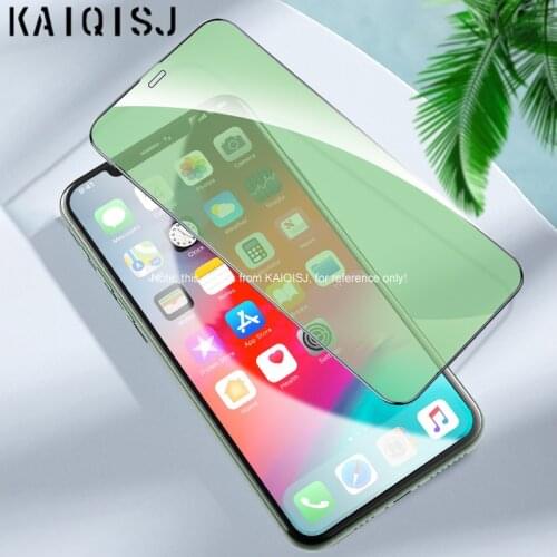 KAIQISJ Health Eye Glass For iPhone 12 Pro Max Mini Glass Full Cover Screen Protector iPhone 11 7 Plus XR XS Tempered Green Film