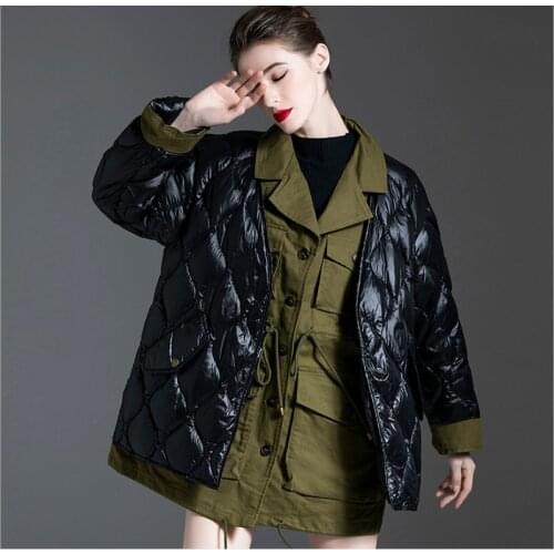Winter Woman Short jacket with suit collar stitching down coats Female Overcoat Ultra Light Slim Solid Jackets lady Coat Parkas
