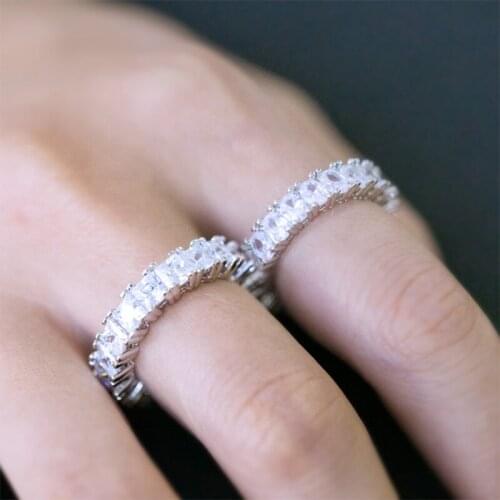 Luxury Crystal Inlaid Oval Heart Round Square Oval CZ Rhinestone Silver color Wedding Engagement Ring Femme Bridal Jewelry Gifts