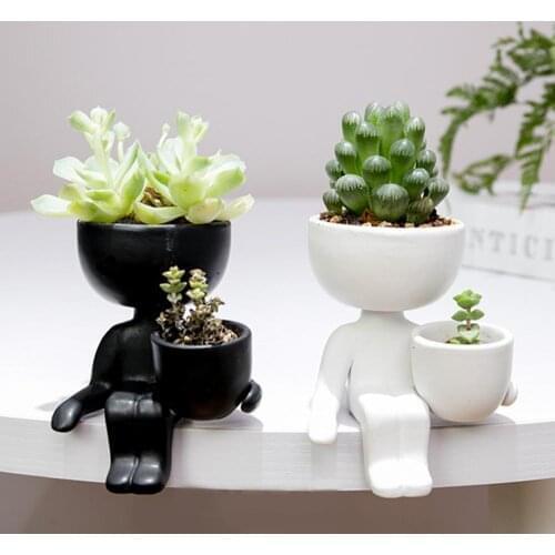1pc Humanoid Ceramic Plant Pot DIY Crafts Planter Flower Vase Home Ornament Office Decoration Vases