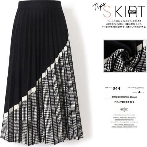 2020 Elegant High Waist Knitted Striped Winter Thick Long Chic Women A Line Pleated Skirt Faldas Jupe Femme Saia