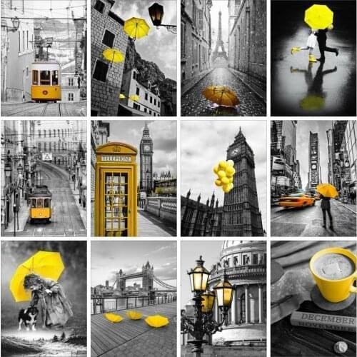 Kamy YI Diamond Painting Black And Yellow Full Drill Craft Kit Sale 3D Diamond Embroidery Landscape Street Decor For Home