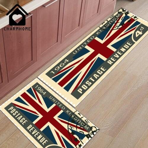 CHARMHOME 2Pcs/Set Vintage London Stamp Long Kitchen Mat Bath Carpet Floor Mats Home Entrance Doormat Bedroom Living Room Rug