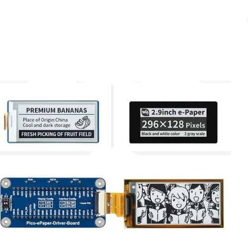 E-Paper E-Ink Display Module for Raspberry Pi Pico, SPI Interface, Optional Size