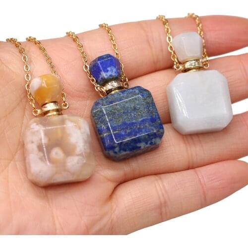 Hot Charms Crystal Perfume Bottle Jewelry Necklace Stainless Steel Lapis lazuli Necklace for Women Reiki Heal Pendant Necklace