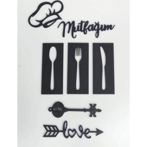 HLO 2021 Kitchen Wall Set Love My Kitchen Cook Hat Black Wooden Wall Art Quality Material Stylish New Modern Reasonable Price