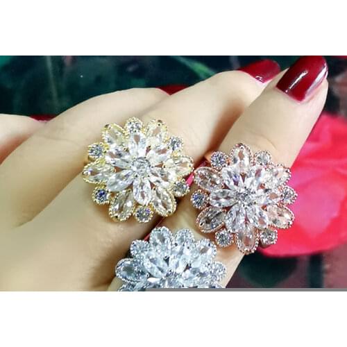 LEEKER Crystal Flower Rings For Women Silver Color Adjustable Size Ring Jewelry Accessories 686 LK7