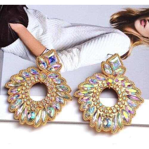 Summer Korean Lovely Shiny Crystal Metal Earrings For Women Boho Trendy Statement Drop Earrings Jewelry Wholesale