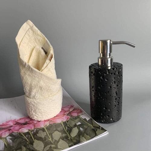 Natural Volcanic Rock Refillable Bathroom Liquid Dispenser, Lotions Soap Container