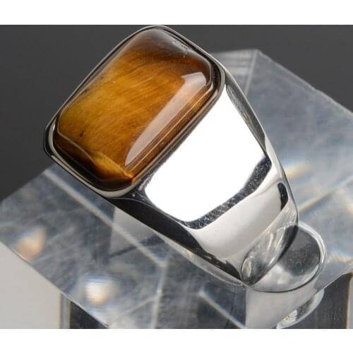 Mens Wedding Rings Brwon Stone Silver Color Stainless Steel Rings Party Jewelry Good Quality