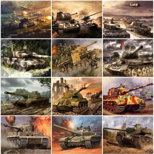 AZQSD Diamond Art Embroidery Tank Mosaic Rhinestones Full Drill Diamond Painting Landscape Cross Stitch Needlework Home Decor