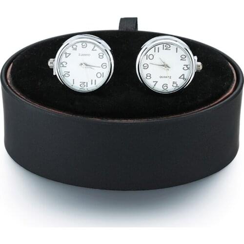 A set of new fashion mens French Cufflinks black leather box can rotate the silvery watch Cufflinks box set wholesale