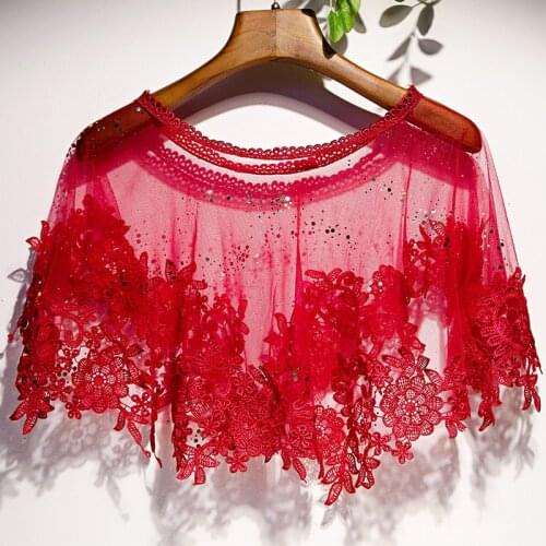 Red Wedding Cape Shrugs For Bolero WomenAppliqued Bridal Lace Bolero Mariage Femme Party Dress Wedding Bolero Shawls Wraps