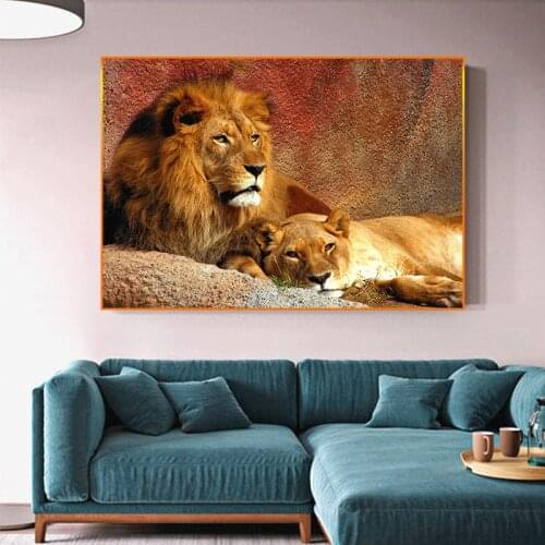 The King of Animals Canvas Painting Loving Lion Couple Posters Prints Wall Art Picture for Living Room Home Decor
