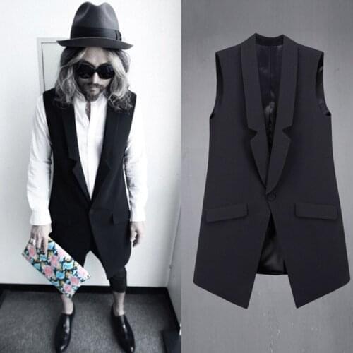 Hot 2020 Spring And Summer New Slim Medium-Long Personalized Suit Fashion Tide Vest Coat Hairstylist Nightclub Clothing Top