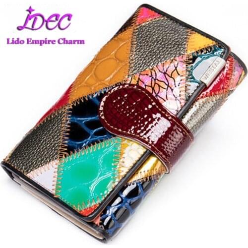 New Fashion Womens Purse Color Multi Card Head Leather Purse Color Splicing Short Purse
