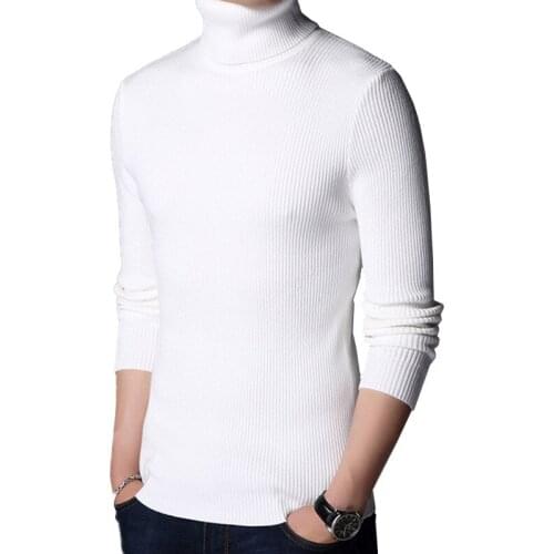Pure Color Men Turtleneck Pullover Sweater High-Quality Winter New Sweaters Neutral Minimalist Top Blue White Red Gray Black 3XL