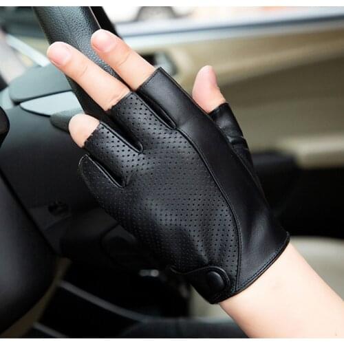 Spring Autumn Men Genuine Leather Gloves Slip-resistant Half Finger Goatskin Fingerless Gym Fitness Driving Male Gloves