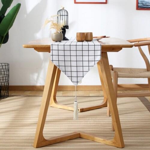 Simple And Modern White Plaid Cotton And Linen Table Runner Nordic Style Fringed Edge Shoe Cabinet TV Cabinet Decorative Towel