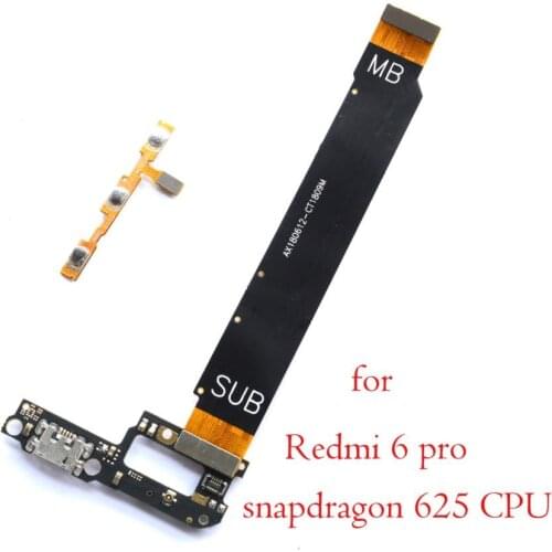 Power on/off main board connector flex USB charging charger connector flex cable microphone For Xiaomi Redmi 6 Pro