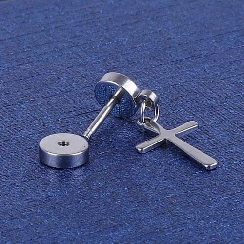 1pair/lot Punk Titanium Steel Bar Cross Studs Earrings Cartilage Earring Lobe Piercing Barbell Tongue For Jewelry Women Men