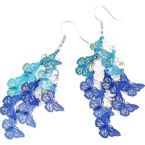 2021 Creativity Colorful Butterfly Earrings Summer Sweet Girl Oblique Flying Earring Small Nine Pieces Of Color Earrings серьги