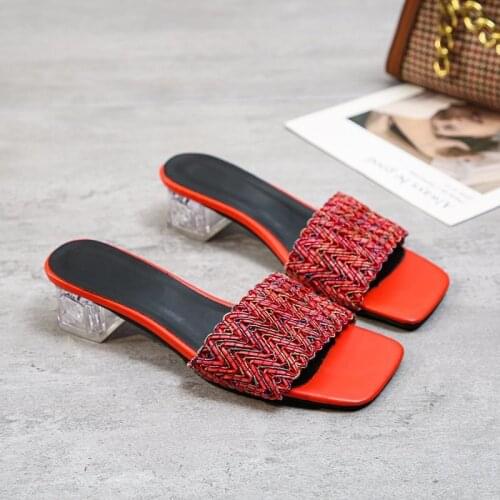 Women Summer Party Slides Female Fashion Sewing Female Outdoor Transparent High Heels Womens Slippers Sandals Plus Size 45