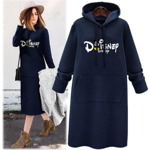 Disney leisure cartoon hoodie autumn and winter plus velvet thick new pullover sweater women loose hooded long women clothes
