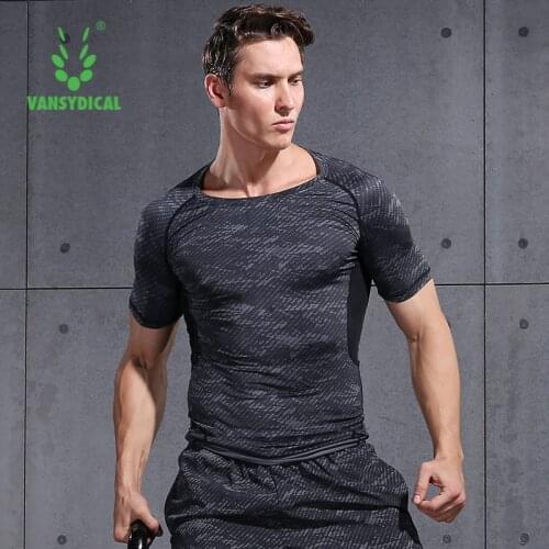 VANSYDICAL Compression Running Shirt Men Long Short Sleeve Sportswear for Male Gym Clothing Fitness Training Workout Muscle Top