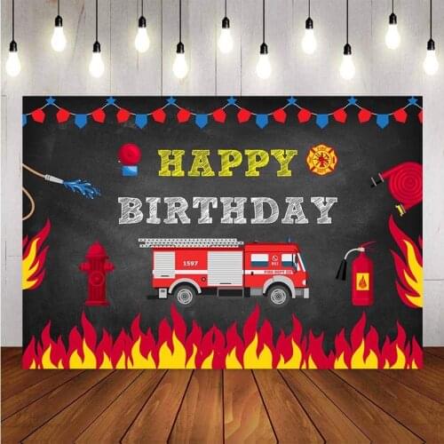 Firetruck Party photography Backdrop Fireman Fire Truck Background Boy Birthday Decor Photocall Backdrop Photo Studio Banner