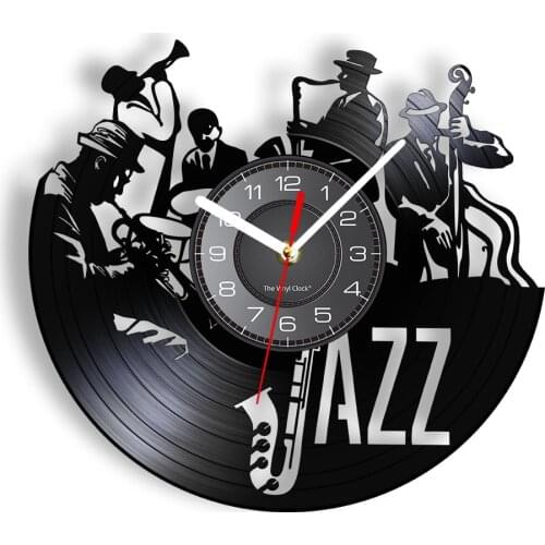 Jazz Band Concert Vinyl CD Disc Wall Clock Jazz Club Laser Cut Handicraft Art Vintage Album Clock Musician Home Decor Timepieces