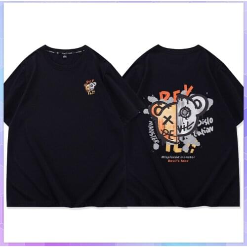 2XL Plus Size Lovely Cartoon Print Women Cotton T-shirt Short-Sleeved Tee Shirt White Loose Couple T-Shirts Summer Tops