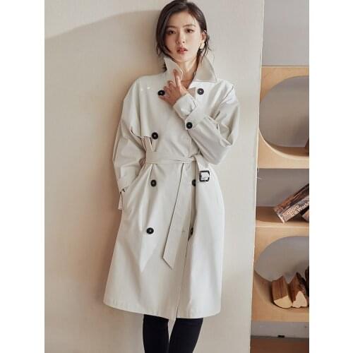 Temperament lace up British windbreaker womens autumn 2021 new commuting solid color short slim fit coat