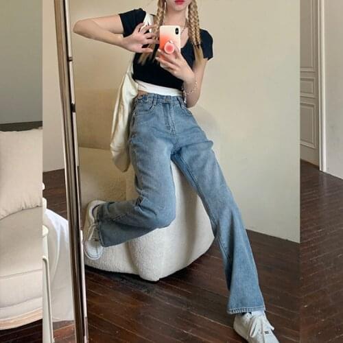 Women Jeans Baggy Blue Elegant Wide Leg Cargo Pants Girl Straight Casual Loose High Waist Denim For Femme Mujer