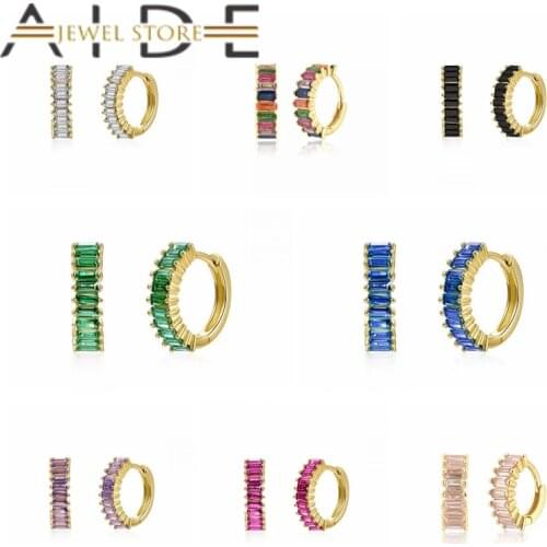 Aide pendientes plata 925 Rainbow Hoop Earring For Women Girls Colorful Zircon Round Circle Earring Loop orecchini donna Jewerly