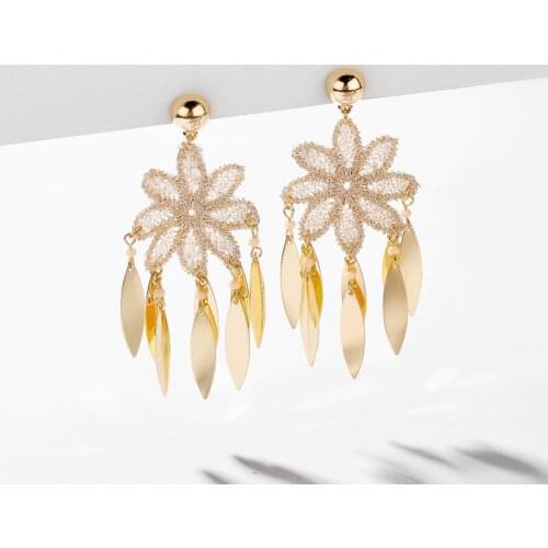 LUNA CHIAO 2020 Spring Summer Lace Flower Floral Drop Earrings for Women, Bohemian Style Petals Statement Earrings Jewelry