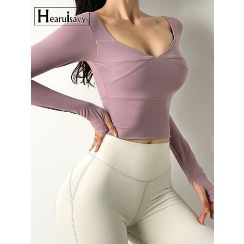 Sexy With Chest Pad Long Sleeve Running Top Women Yoga Fitness Crop Tops Gym Active Wear Breathable Workout Sports T-Shirts