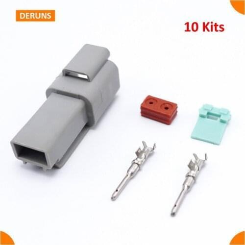 10Kits Male 2 Pin/Way Deutsch Waterproof Sealed Auto Connector Plug Sets DT04-2P