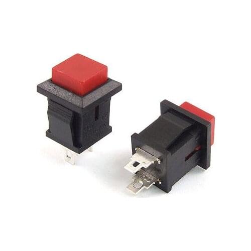 2 Pin SPST OFF-(ON) NO N/O Red Square Momentary Push Button Switch