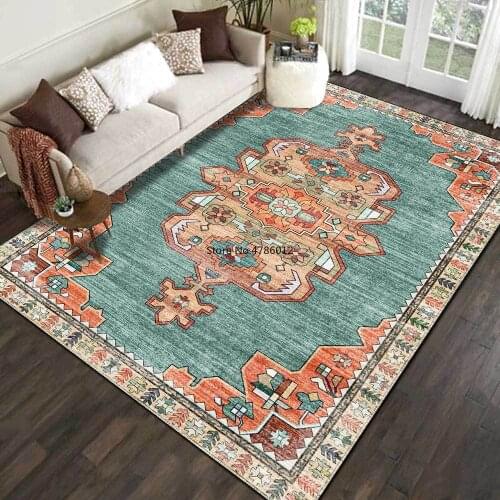 200x300cm Retro Persian Ethnic Style Orange Yellow Green Living Room Bedroom Bedside Carpet Floor Mat Customization