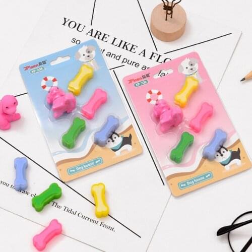 5 Pcs/Lot Crystal Bones Puppy Rubber Suit Students Rubber Set Wholesale Learning Stationery Wholesale