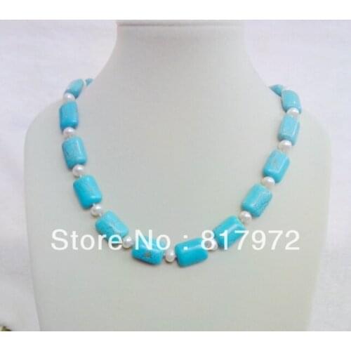 5pcs Charm Rectangle TurquoiseStone inlay real White Pearl Handmake Necklace Woman Party Gift charm &6N00134