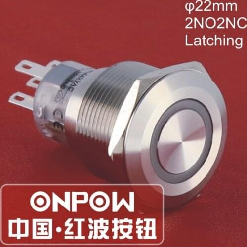 ONPOW 22mm 3V 5V 6V 12V 24V 48V 220V Car Ring LED Light Stainless steel Push Button Switch (GQ22-A-22ZE/G/12V/S) CE, RoHS